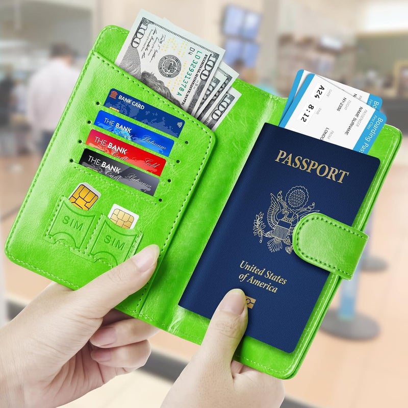 Herain Passport Holder & Case - Family Travel Combo With Passport & Vaccine Card Holder, D-magnetic clasp-green, Magnetic Clasp - Image 2