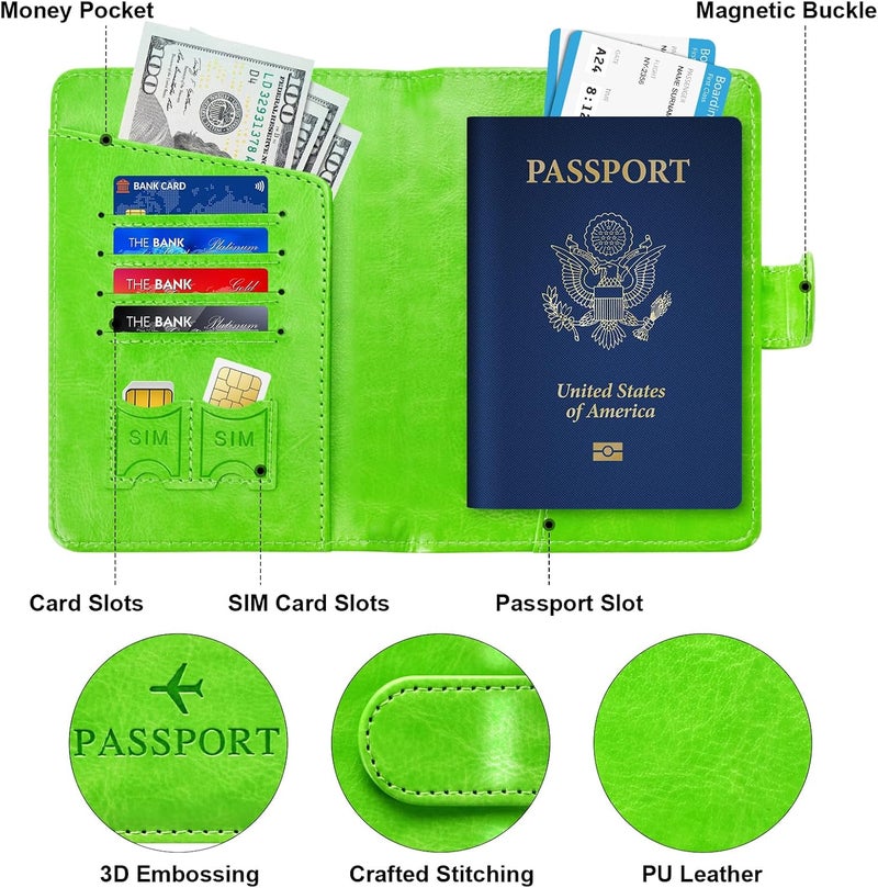 Herain Passport Holder & Case - Family Travel Combo With Passport & Vaccine Card Holder, D-magnetic clasp-green, Magnetic Clasp - Image 4