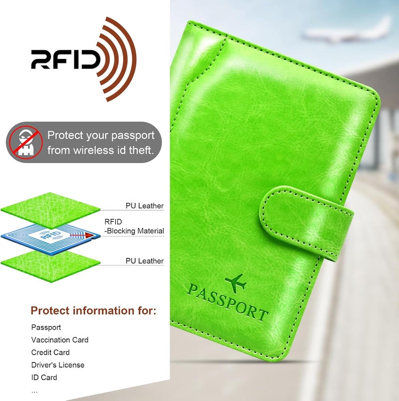 Herain Passport Holder & Case - Family Travel Combo With Passport & Vaccine Card Holder, D-magnetic clasp-green, Magnetic Clasp - Image 5