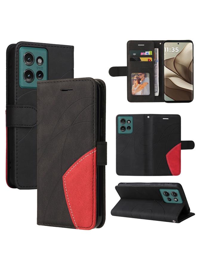 جراب جلدي مزدوج اللون لهاتف Motorola Edge 50 5G (أسود)