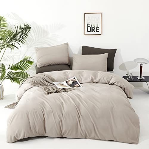 KAREVER Light Khaki Comforter Set Full Size Oatmeal Color Bedding Women 3 Pieces Champagne Full Bed Blanket Set - Image 1