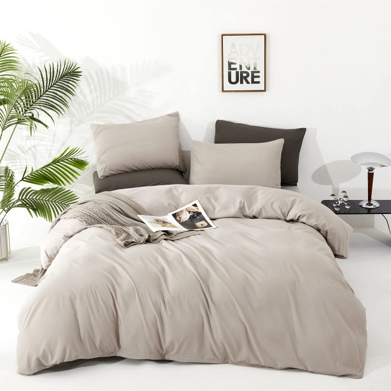 KAREVER Light Khaki Comforter Set Full Size Oatmeal Color Bedding Women 3 Pieces Champagne Full Bed Blanket Set - Image 2