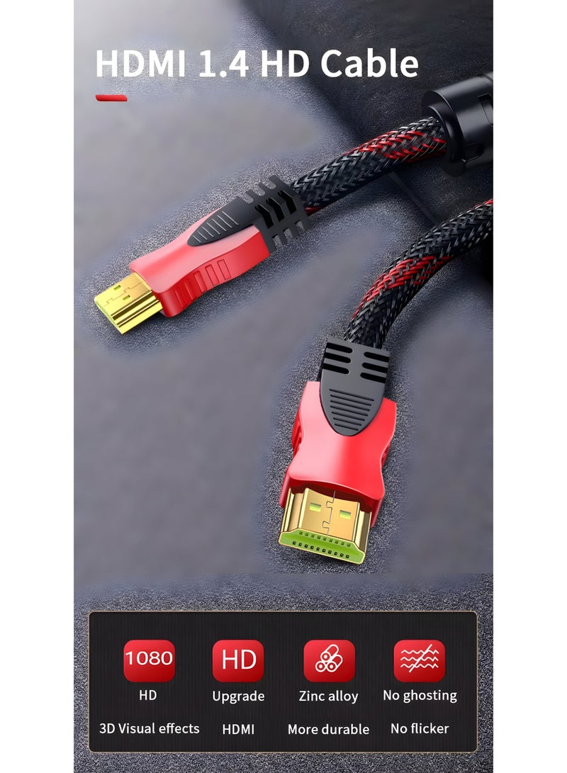 سيزمي ✦ كابل HDMI 1.4 عالي السرعة | يدعم 4K UHD و1080P@60Hz و3D | موصلات مطلية بالذهب | تصميم مضفّر نايلون | نقل صوت وصورة | مناسب للتلفزيون والشاشات وأجهزة العرض وأجهزة الألعاب | اللون أحمر وأسود | بطول 2 متر - Image 1