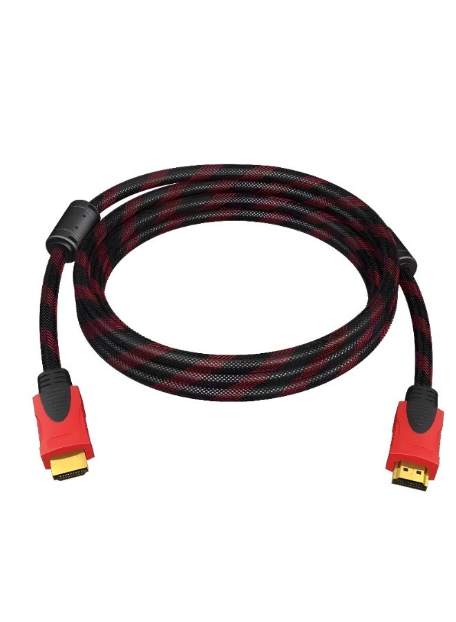 سيزمي ✦ كابل HDMI 1.4 عالي السرعة | يدعم 4K UHD و1080P@60Hz و3D | موصلات مطلية بالذهب | تصميم مضفّر نايلون | نقل صوت وصورة | مناسب للتلفزيون والشاشات وأجهزة العرض وأجهزة الألعاب | اللون أحمر وأسود | بطول 2 متر - Image 2