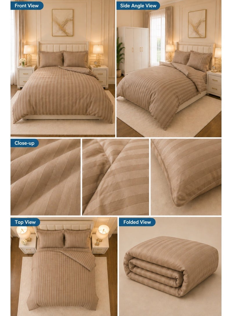 Premium Stripe Comforter Bedding Set in Brown with Fitted Bedsheet & Pillow Covers, Soft Luxury Bed Set for Single, Full, Queen & King Size - Image 2