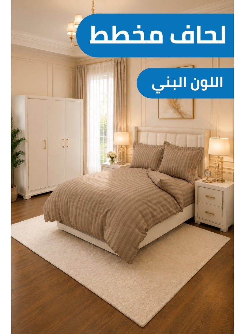 Premium Stripe Comforter Bedding Set in Brown with Fitted Bedsheet & Pillow Covers, Soft Luxury Bed Set for Single, Full, Queen & King Size - Image 1