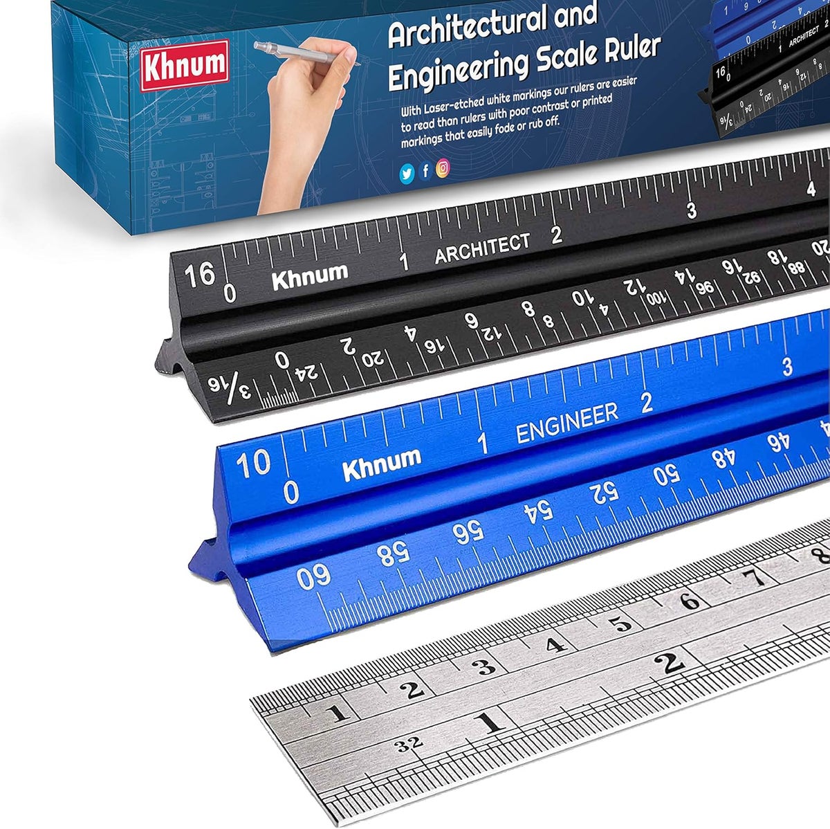 K Net Scale Ruler Khnum 12-Inch Architectural and Engineering Scale Ruler Set (Imperial ...