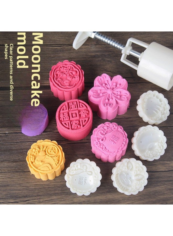 Hand-pressed Mooncake Mold Household Mung Bean Cake Embossed Ice-skin Mooncake Baking Pastry Pasta 2024 New Mid-Autumn Festival-Specifications:【45644】50g Meiman Life 4 Pieces-Color:Default  - Image 2
