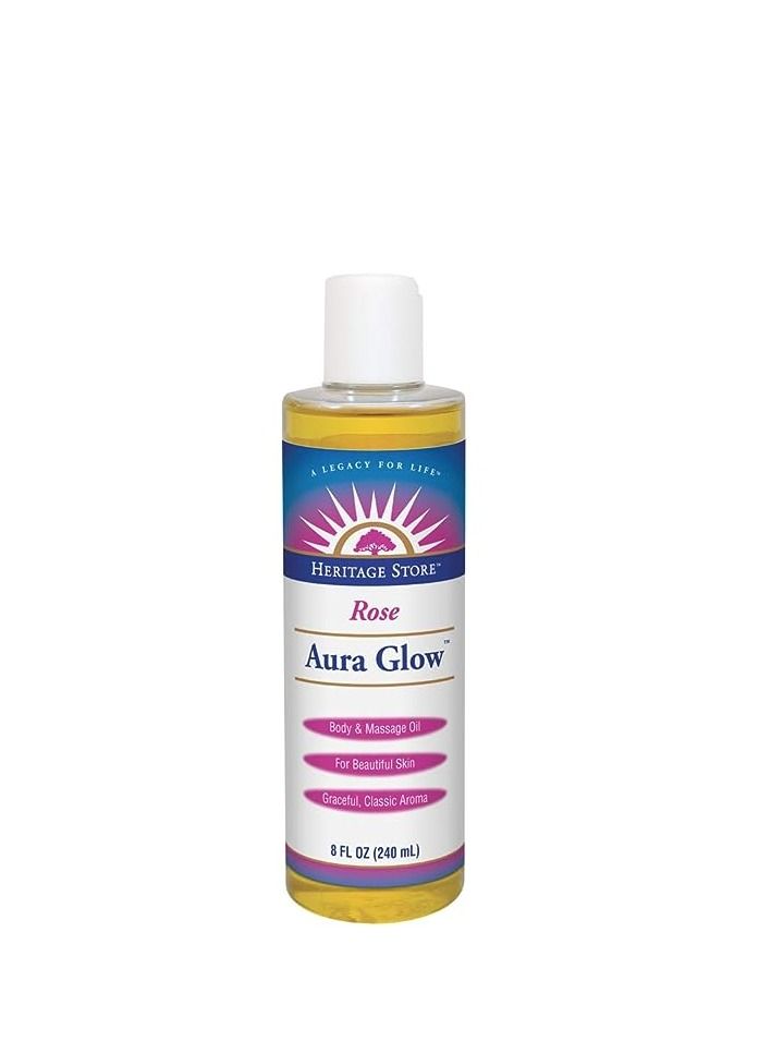 Heritage Store Aura Glow Rose Body & Massage Oil For Beautiful Skin & Hair Moisturizer Aftershave Lotion Hair & Bath Oil 8Oz