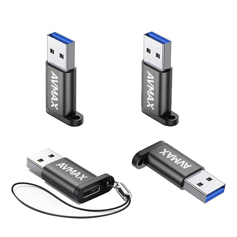 AVMAX USB to USB C Adapter 4 Pack,USBC Female to A Male Car Charger OTC Converter for Apple Watch Ultra 8 9 10,iPhone 16 15 14 13 12 Pro Max,Samsung S25,Nintendo Switch,AirPods,iPad,Car. (Black) - Image 1