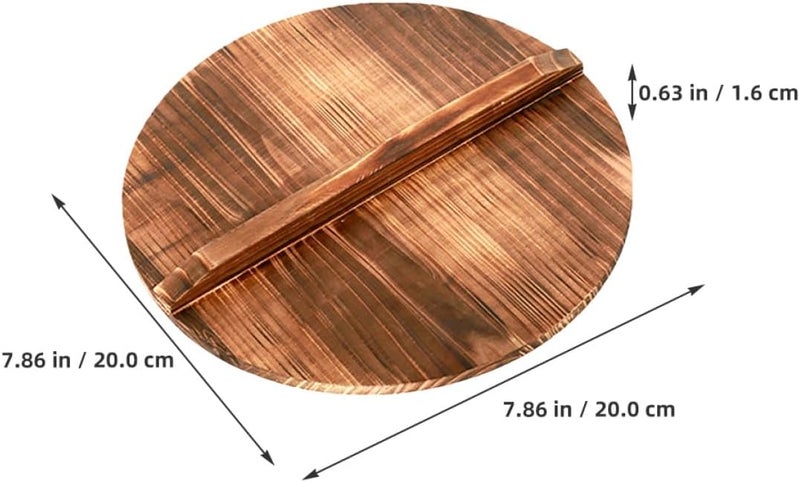 غطاء قدر خشبي بديل غطاء ووك خشبي طبيعي مقاس 20x20x1.6 سم غطاء دائري سميك مضاد لتناثر الزيت لأواني الحديد الزهر وأواني الأومليت للطهي في المطبخ - Image 2
