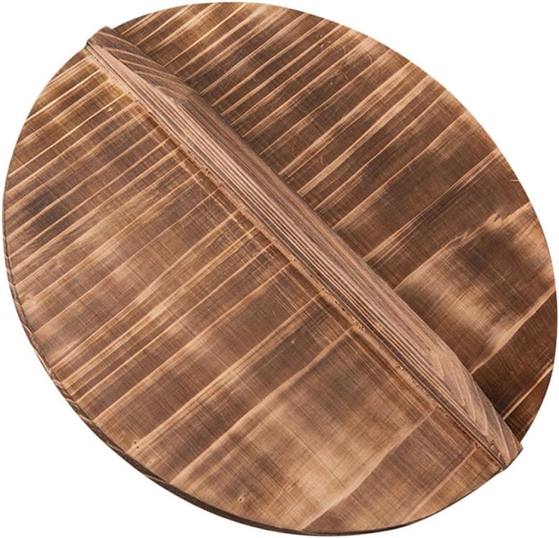 غطاء قدر خشبي بديل غطاء ووك خشبي طبيعي مقاس 20x20x1.6 سم غطاء دائري سميك مضاد لتناثر الزيت لأواني الحديد الزهر وأواني الأومليت للطهي في المطبخ - Image 1