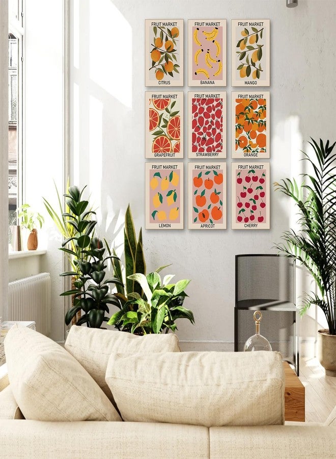 KBKBART Fruit Market Wall Art Print Set of 9, Abstract Colorful Posters, Fruit Market Prints Lemon Orange Banana Strawberry Mango Grapefruit Kitchen Gallery Wall Decor, Canvas Paintings for Dining Room, - Image 3