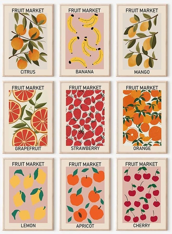 KBKBART Fruit Market Wall Art Print Set of 9, Abstract Colorful Posters, Fruit Market Prints Lemon Orange Banana Strawberry Mango Grapefruit Kitchen Gallery Wall Decor, Canvas Paintings for Dining Room, - Image 2