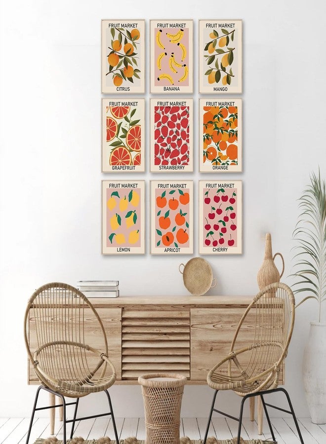 KBKBART Fruit Market Wall Art Print Set of 9, Abstract Colorful Posters, Fruit Market Prints Lemon Orange Banana Strawberry Mango Grapefruit Kitchen Gallery Wall Decor, Canvas Paintings for Dining Room, - Image 4