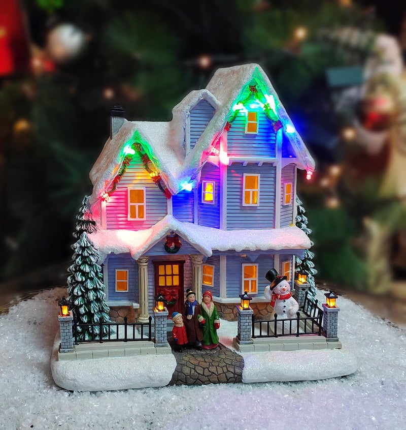 Moments In Time MOMENTS IN TIME 89H Polyresin LED  Musical Christmas Village House Battery Operated 