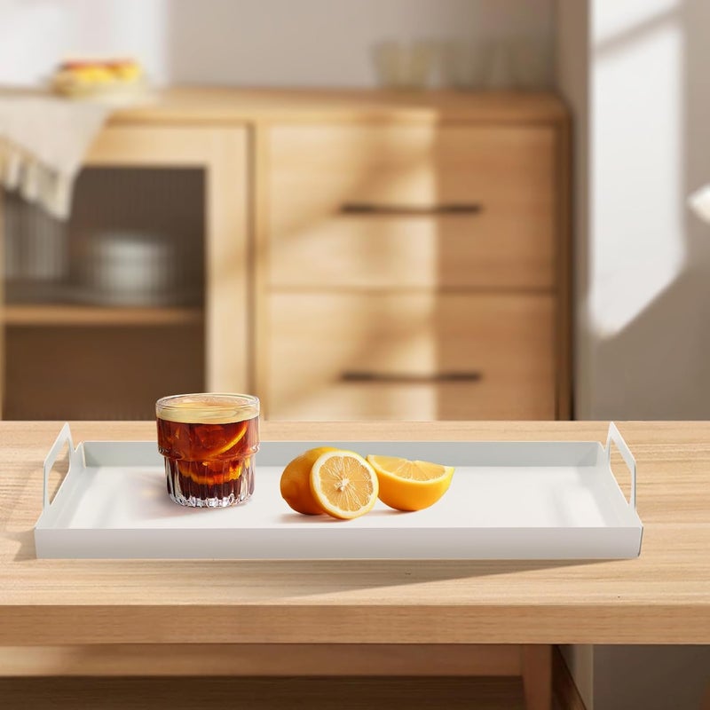 VANRA Metal Serving Tray Portable Bed Tray with Handles for Coffee Table Living Room Kitchen and Bathroom White - Image 2
