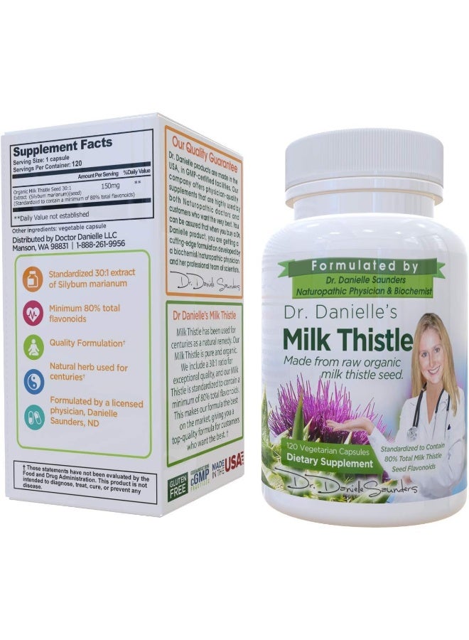Doctor Danielle Milk Thistle 30:1 Extract, Standardized to Contain 80% Total Flavonoids 120 Capsules - Image 3