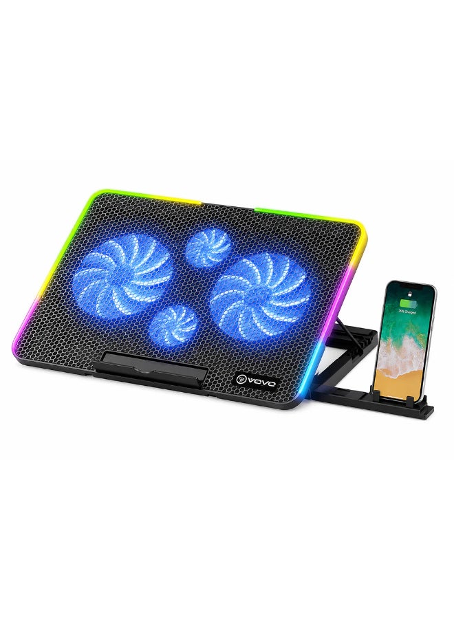 فوفو Vovo Rgb 4 Fans Cooling Pad Containing Non Slip Foot Pad With Two Usb Ports And Fan C