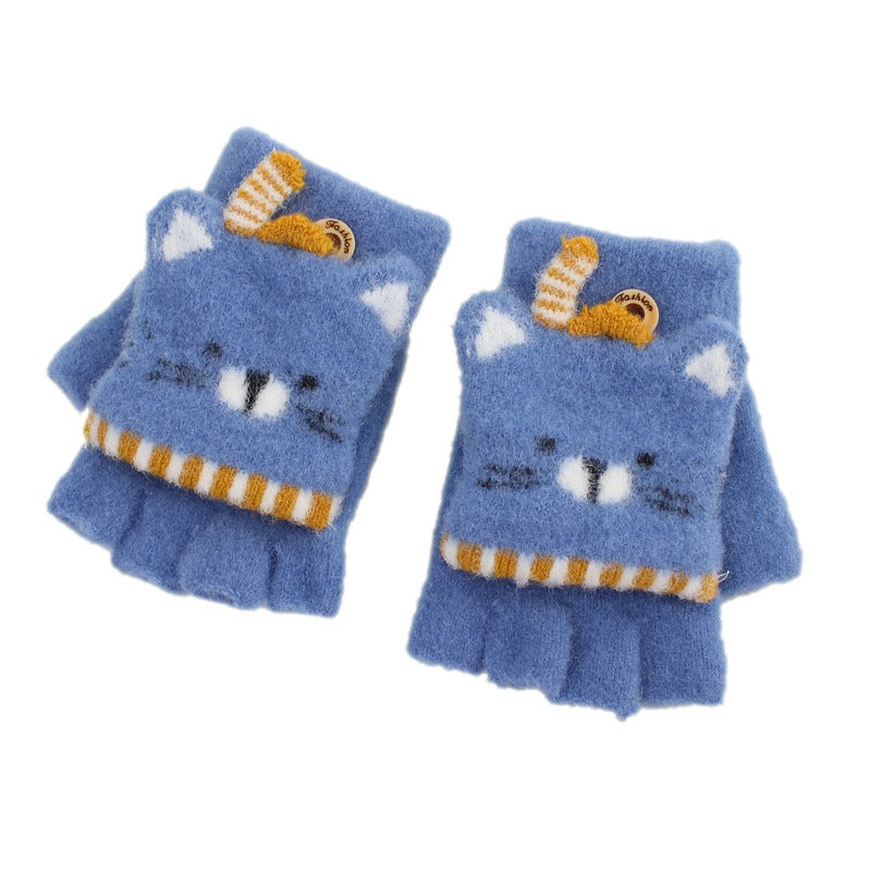 Winter Kids 3-6 Cute Cartoon Flip Top Gloves Turmeric - Image 2