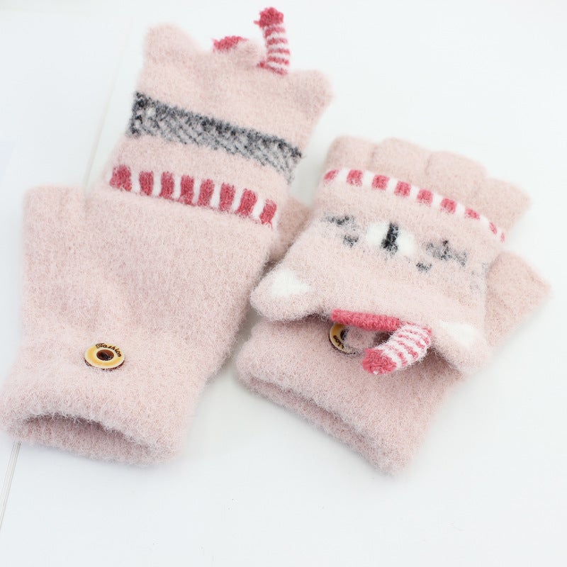 Winter Kids 3-6 Cute Cartoon Flip Top Gloves Turmeric - Image 1