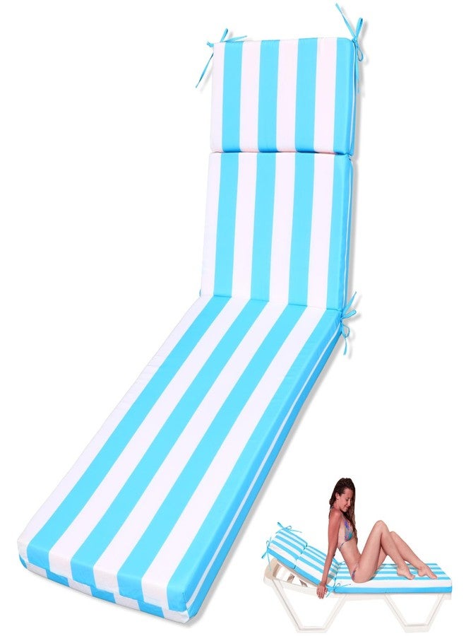 SmoothNovelty 1 Pcs Indoor Outdoor Chaise Lounge Cushions Sponge Bench Outdoor Furniture Chaise Cushions Patio Chair Furniture Replacement (Sky Blue and White Stripes) - Image 1