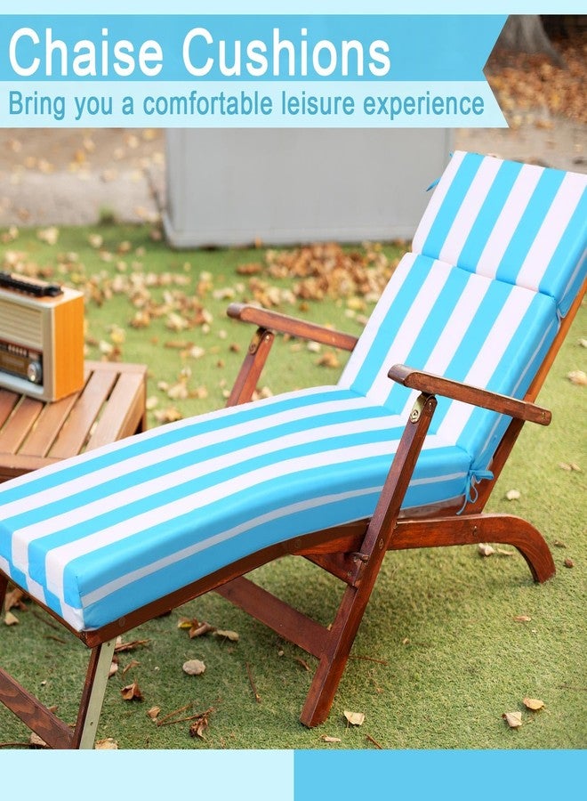 SmoothNovelty 1 Pcs Indoor Outdoor Chaise Lounge Cushions Sponge Bench Outdoor Furniture Chaise Cushions Patio Chair Furniture Replacement (Sky Blue and White Stripes) - Image 5