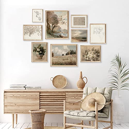 TWNSLLA Vintage Wall Art Decor Rustic Wall Decor Aesthetic Farmhouse Wall Pictures Vase Flower Boho Canvas Wall Art Prints Netural Wall Art for Bedroom Living Room Nature Landscape Jasmine Tree Sea Grassland - Image 2