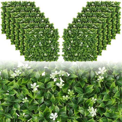 Luyue 12pcs Artificial Grass Wall Panels Epipremnum Greenery Backdrop 20”×20” Green Flower Hedge Panel Greenery Grass Wall Decor Privacy Screen Wall Backdrop - Image 1