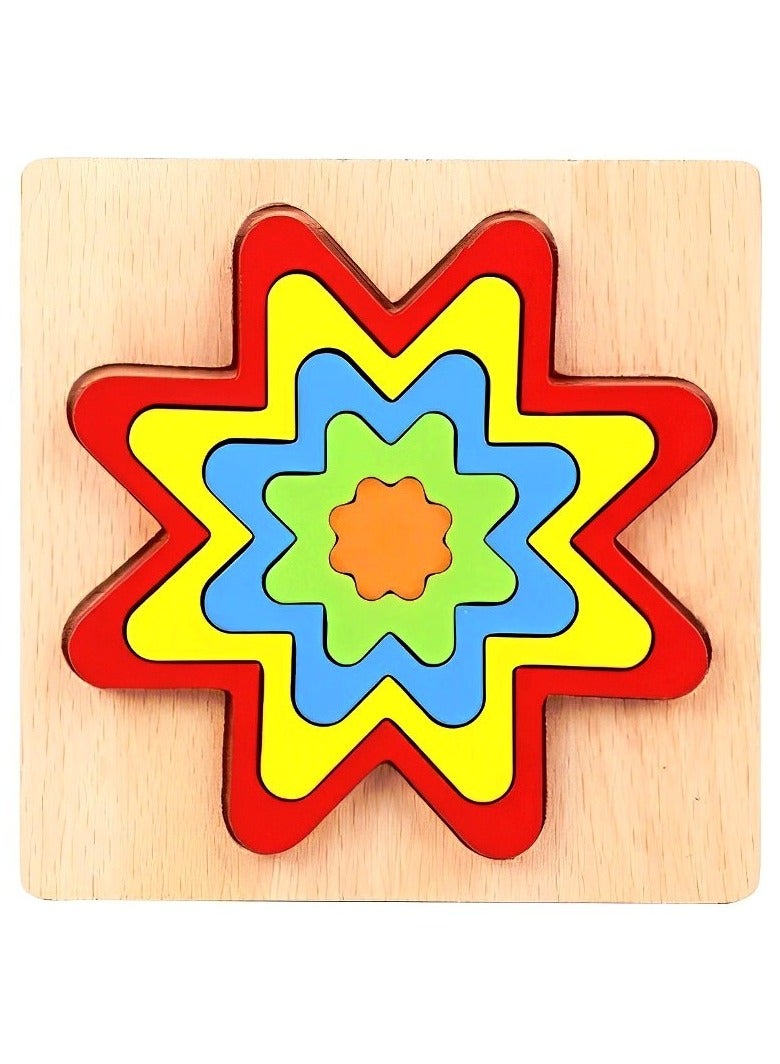 Wooden 3D Puzzles Geometric Forms for Toddlers, Teacher Parents Teaching Support Tools, Attractive Colors and Patterns, Montessori Motor Skill Developmental Toys, Ideal Kids Gift (Pointed Star Shape) - Image 1