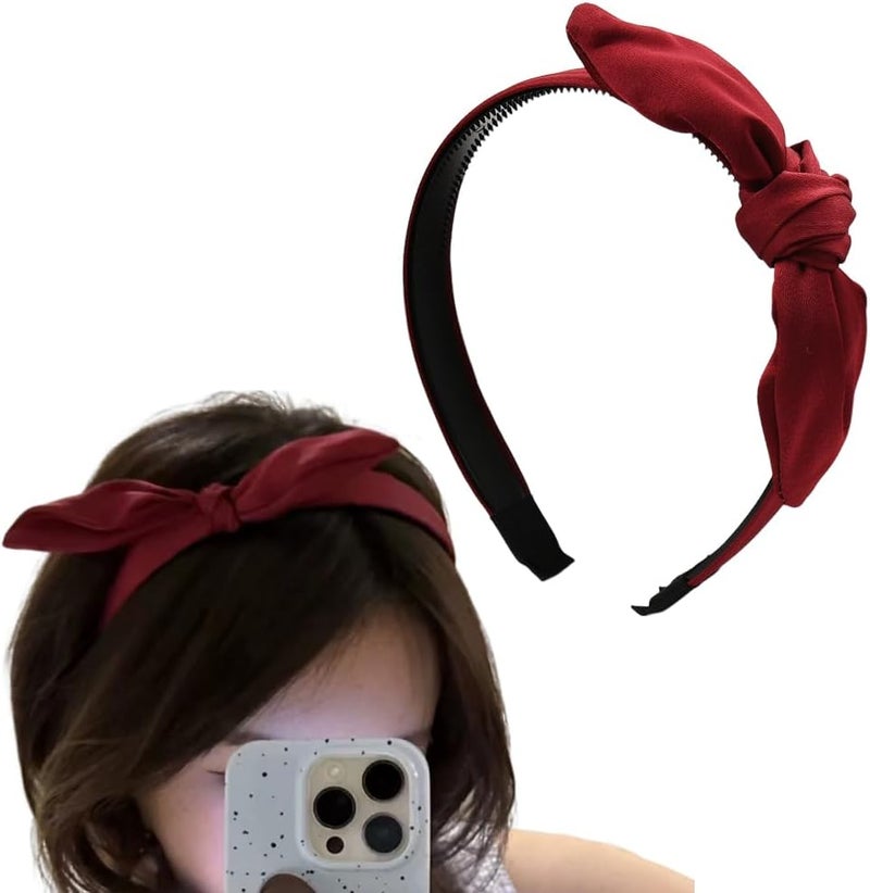 Red Bow Headband for Women Girls Vintage Hairband Headband for Womens Hair Knotted Hair Bands for Women Head Band with Knot for Thick Hair Red Hair Accessories Decoration for Women Girl