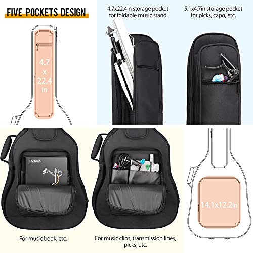 CAHAYA Acoustic Guitar Case Soft Padded Guitar Bag 0.7 In Thick Sponge Reinforced Gig Bag with 5 Pockets,Neck Cradle,Back Hanger Loop for 39 40 41 In Acoustic Classical Guitars CY0244 - Image 3