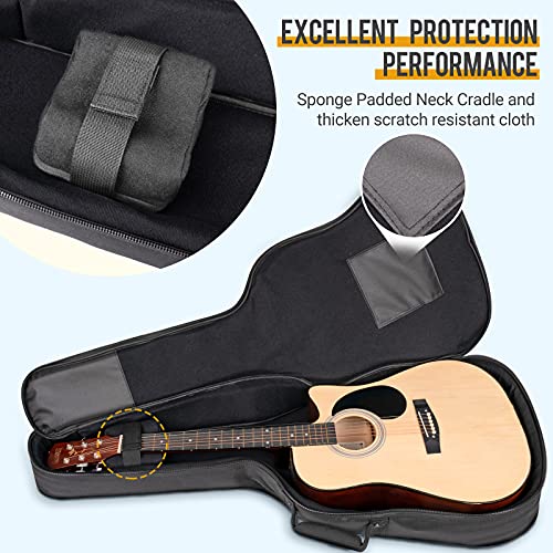 CAHAYA Acoustic Guitar Case Soft Padded Guitar Bag 0.7 In Thick Sponge Reinforced Gig Bag with 5 Pockets,Neck Cradle,Back Hanger Loop for 39 40 41 In Acoustic Classical Guitars CY0244 - Image 4