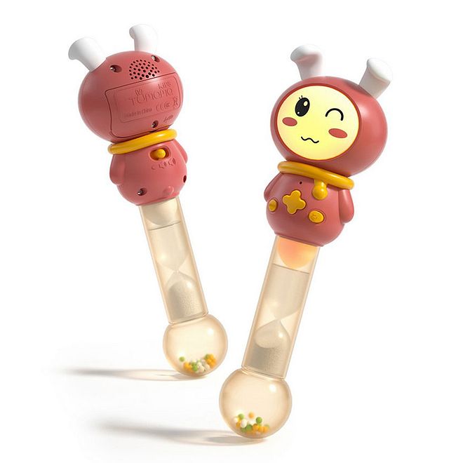 Tumama Musical Rattle Toy for Babies 6+ Months - Interactive Red Rabbit with Colorful Beads, Lights & Nursery Music - Image 1