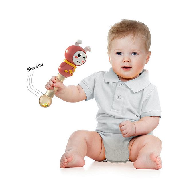 Tumama Musical Rattle Toy for Babies 6+ Months - Interactive Red Rabbit with Colorful Beads, Lights & Nursery Music - Image 2