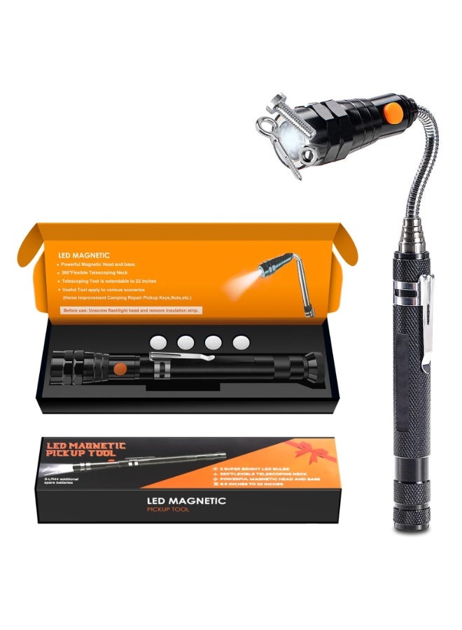 Bukela Magnetic Pickup Tool with 3 LED Lights, Birthday Gifts for Men, Extendable Magnetic Flashlight with 360° Rotation Telescoping Neck, Cool Gadgets Gifts for Men, Dad, Husband, Black - Image 1