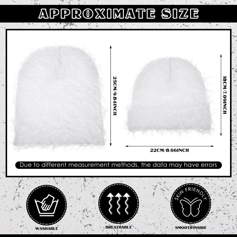 Chuarry Distressed Knitted Beanie Fuzzy Winter Hats Thick Warm Y2k Beanie Snow Knit Cap Skull for Women Men(Assorted White,Regular Style) - Image 2