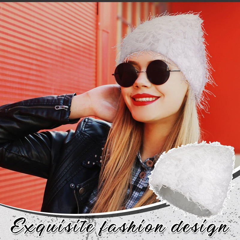 Chuarry Distressed Knitted Beanie Fuzzy Winter Hats Thick Warm Y2k Beanie Snow Knit Cap Skull for Women Men(Assorted White,Regular Style) - Image 5