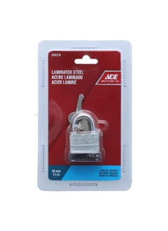 ACE Laminated Steel Padlock with Keys Silver and Black 30mm 98687 