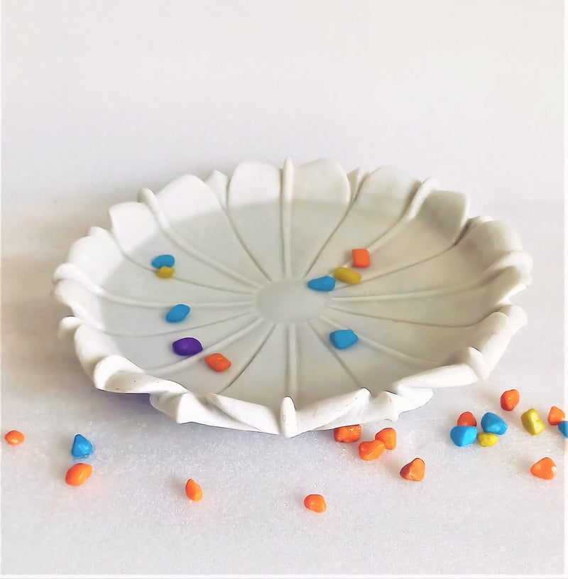 R&M RM 14inch Marble Bowl for Home Decoration and Festival Flower Candle Decor Creativity Rameshwaram Marble | Marble Candle Holder  - Image 1