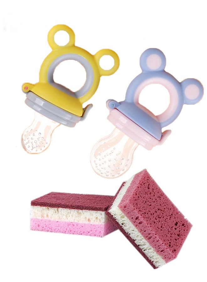 سيستار اثنان من وحدات التغذية المحمولة للفواكه والخضروات الطازجة، بالإضافة إلى اثنتين من إسفنجات الأعشاب البحرية الصديقة للبيئة لمنع الاختناق (مجموعة من أربع قطع) - Image 1