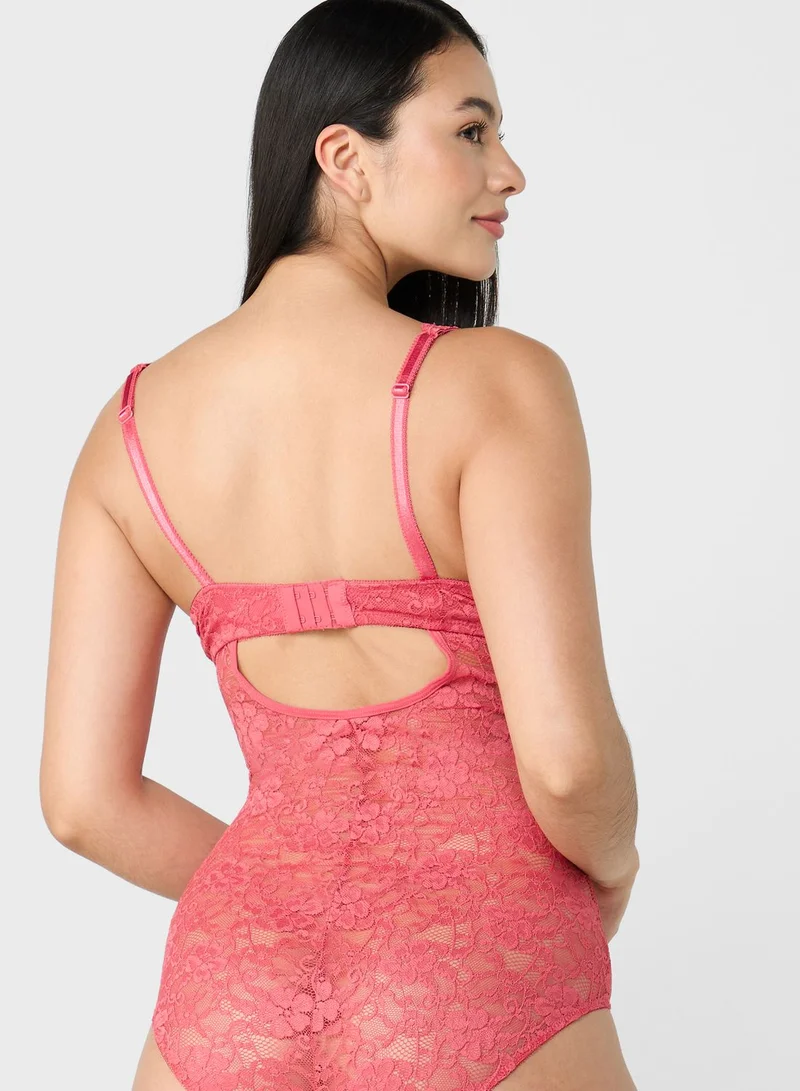 Pour Moi Sheer Lace Plunge Body