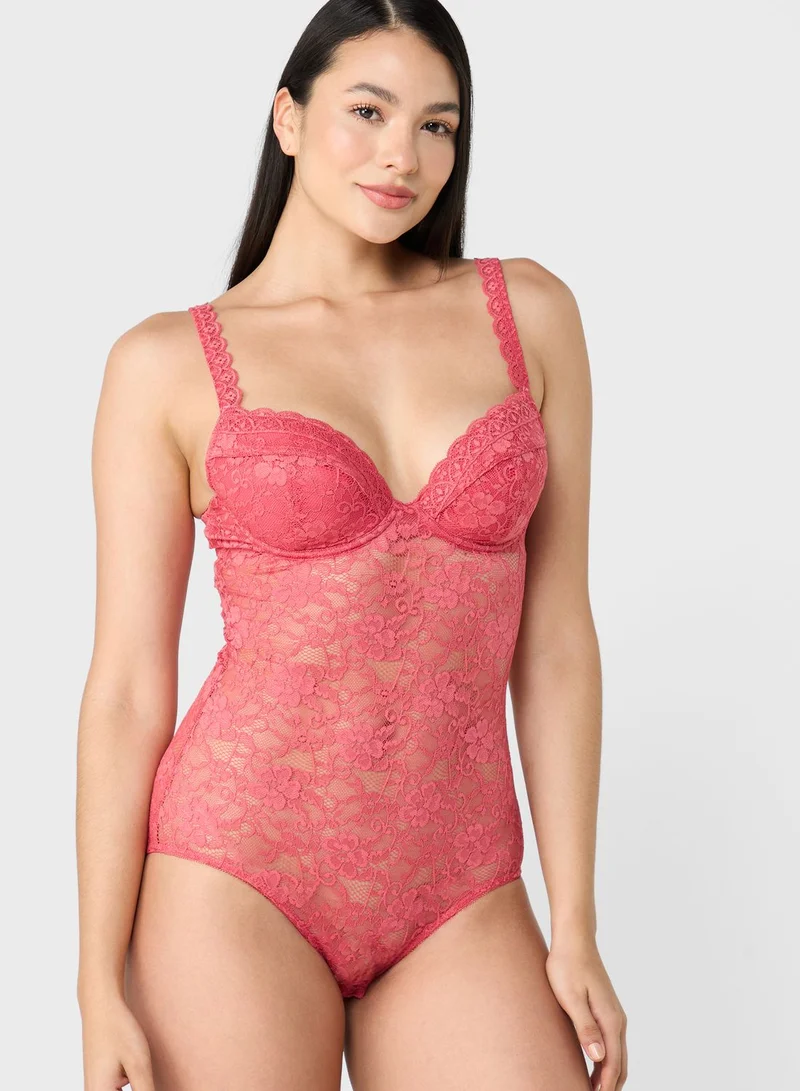 Pour Moi Sheer Lace Plunge Body