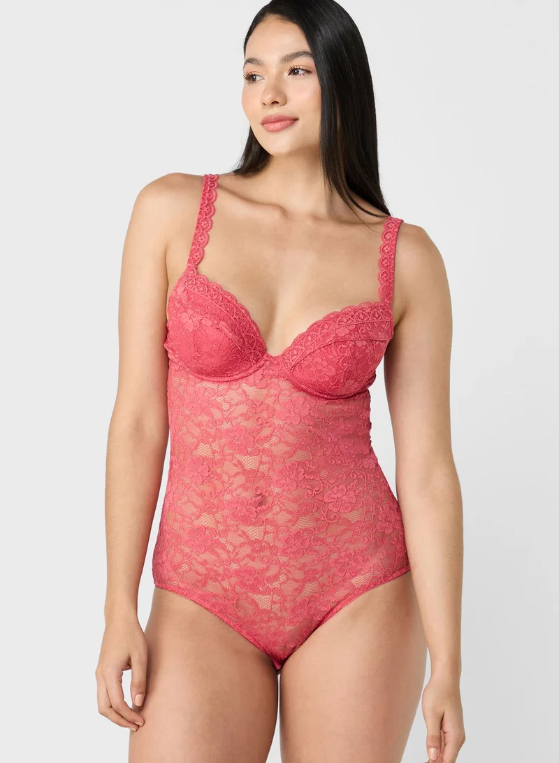 Pour Moi Sheer Lace Plunge Body