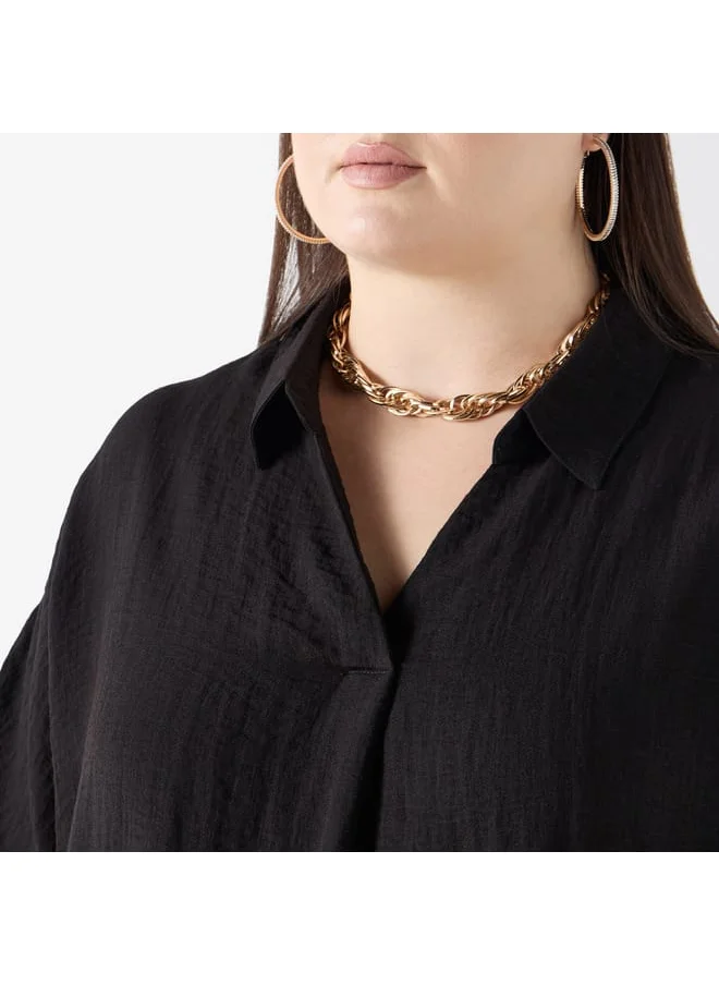 Ulla Popken Plus Size Ulla Popken Textured Top with Short Sleeves