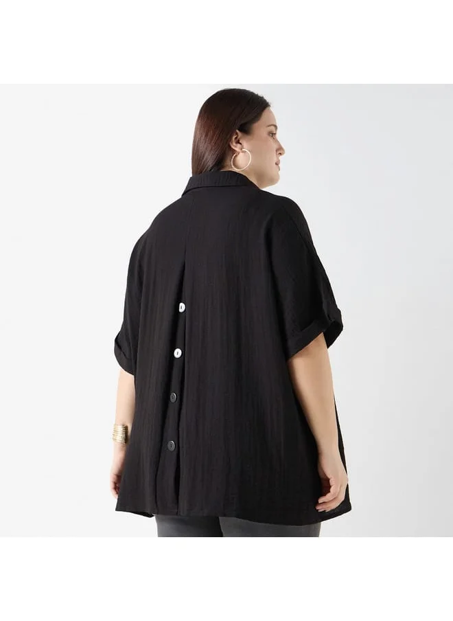 Ulla Popken Plus Size Ulla Popken Textured Top with Short Sleeves