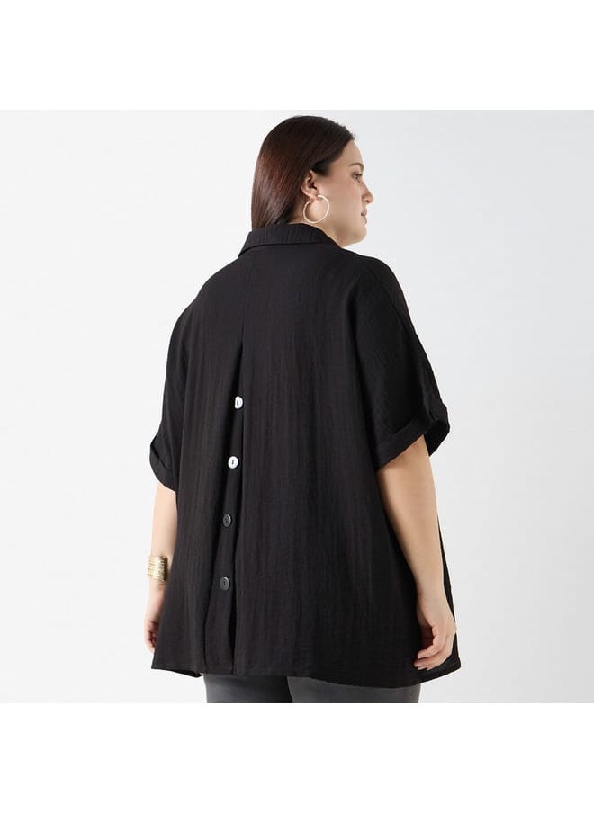 Ulla Popken Plus Size Ulla Popken Textured Top with Short Sleeves  - Image 3