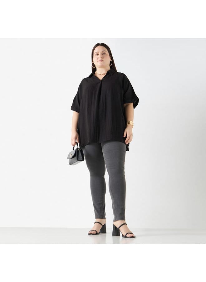 Ulla Popken Plus Size Ulla Popken Textured Top with Short Sleeves  - Image 2
