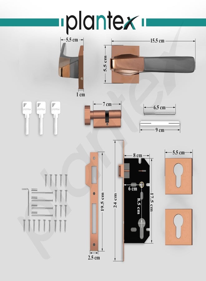 Plantex Main Door Lock/Mortise Lock for Door with 3 Years of Warranty - Robust Door Lock for Home with Brass Lock Body & Cylinder(7114 - PVD Choco & Satin Black) - Image 3