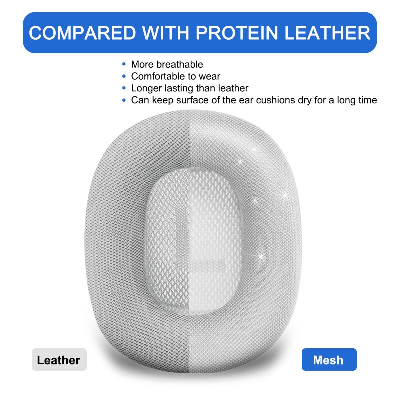 G GVOEARS Ear Cushions for AirPods Max - Ear Cups Replacement Cover - Upgraded Memory Foam for Apple Air Pods Max Headphones - Like Original (Silvery) - Image 4